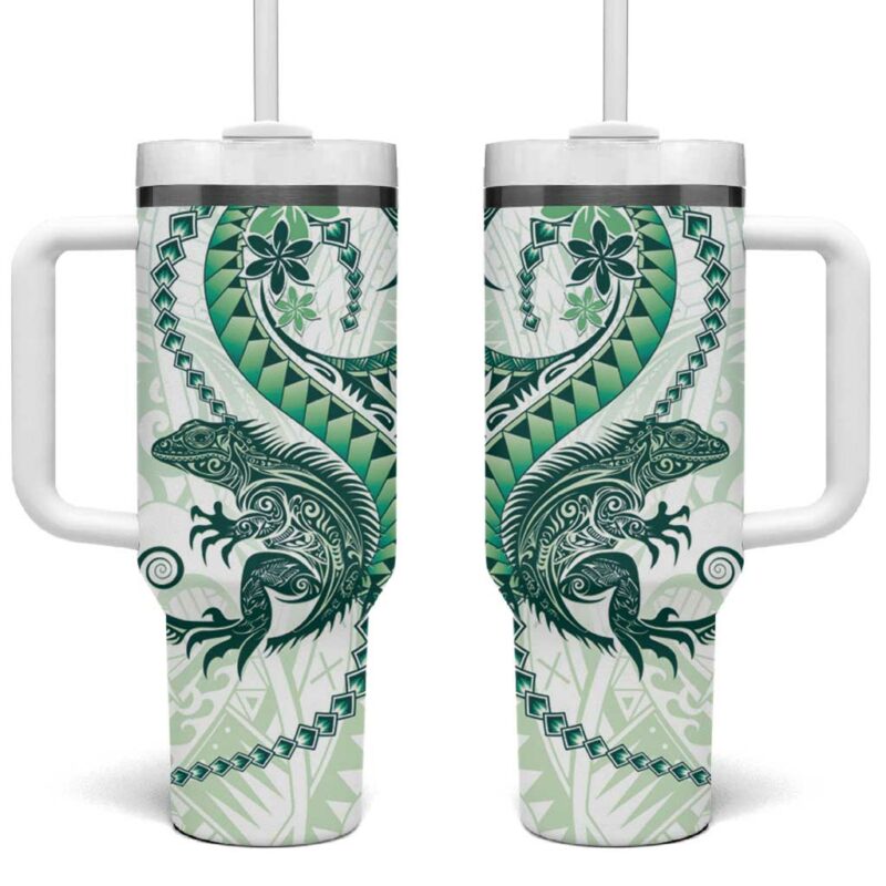 Green Maori Tuatara Luxury Pastel Custom Stanley Quencher 40oz Stainless Steel Tumbler With Handle - Threewoofs