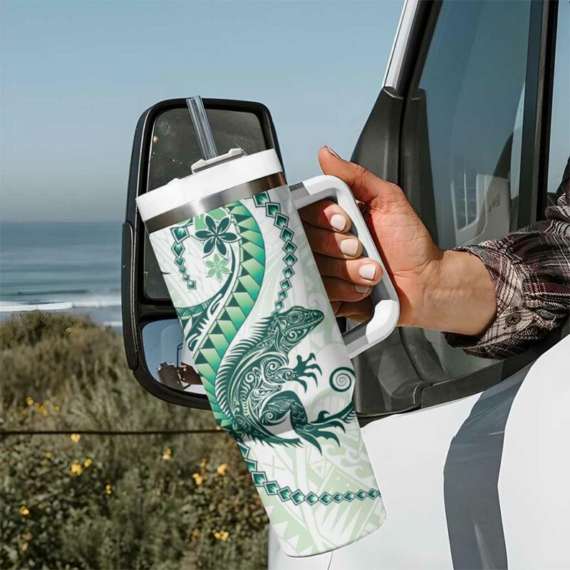 Green Maori Tuatara Luxury Pastel Custom Stanley Quencher 40oz Stainless Steel Tumbler With Handle - Threewoofs - Image 7