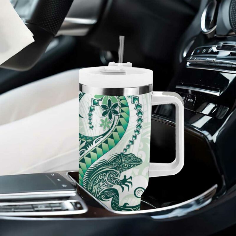 Green Maori Tuatara Luxury Pastel Custom Stanley Quencher 40oz Stainless Steel Tumbler With Handle - Threewoofs - Image 8