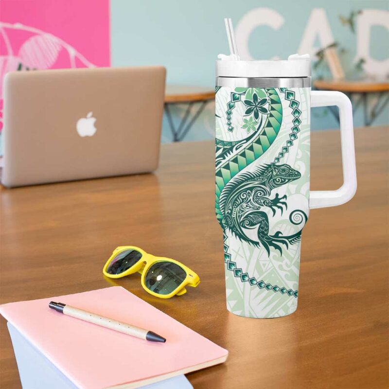 Green Maori Tuatara Luxury Pastel Custom Stanley Quencher 40oz Stainless Steel Tumbler With Handle - Threewoofs - Image 5
