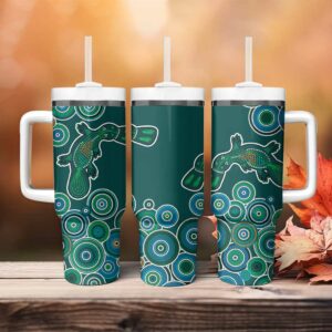 Green Platypus Aboriginal Art Custom Stanley Quencher 40oz Stainless Steel Tumbler With Handle - Threewoofs