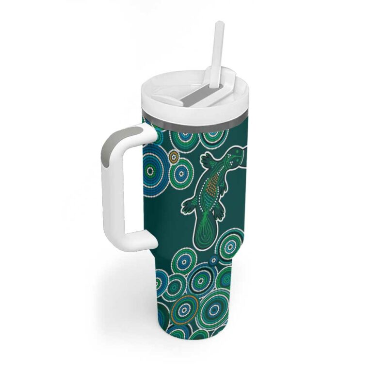 Green Platypus Aboriginal Art Custom Stanley Quencher 40oz Stainless Steel Tumbler With Handle - Threewoofs - Image 3