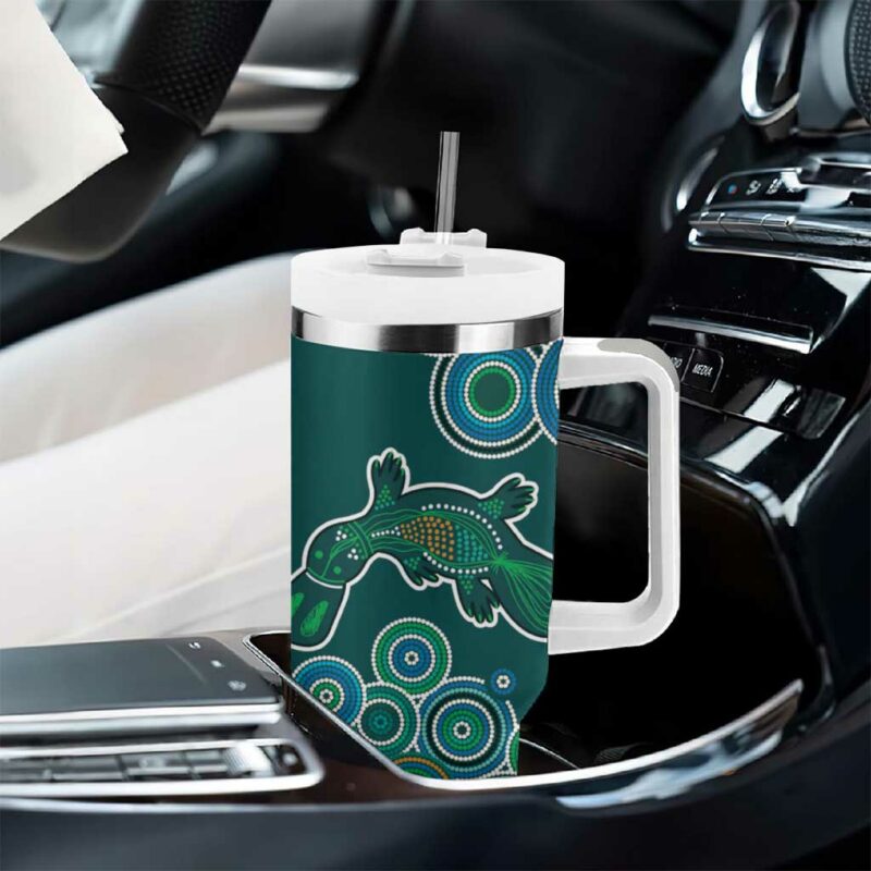 Green Platypus Aboriginal Art Custom Stanley Quencher 40oz Stainless Steel Tumbler With Handle - Threewoofs - Image 8