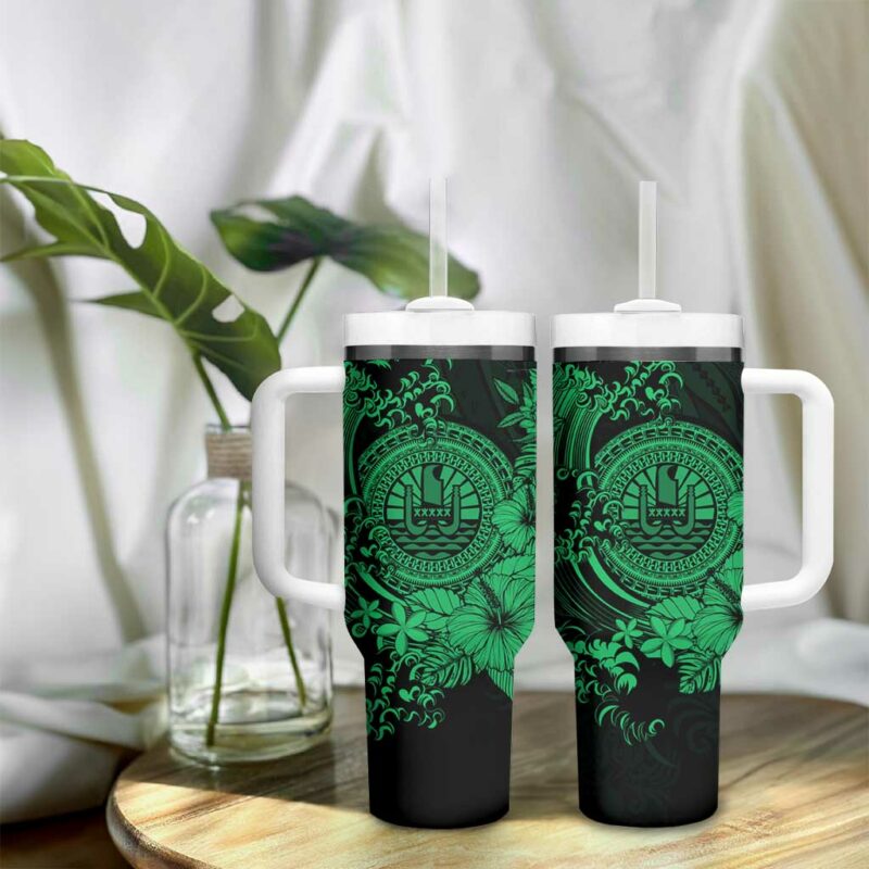 Green Polynesian Tahiti Island The Wave of Water Custom Stanley Quencher 40oz Stainless Steel Tumbler With Handle - Threewoofs - Image 9