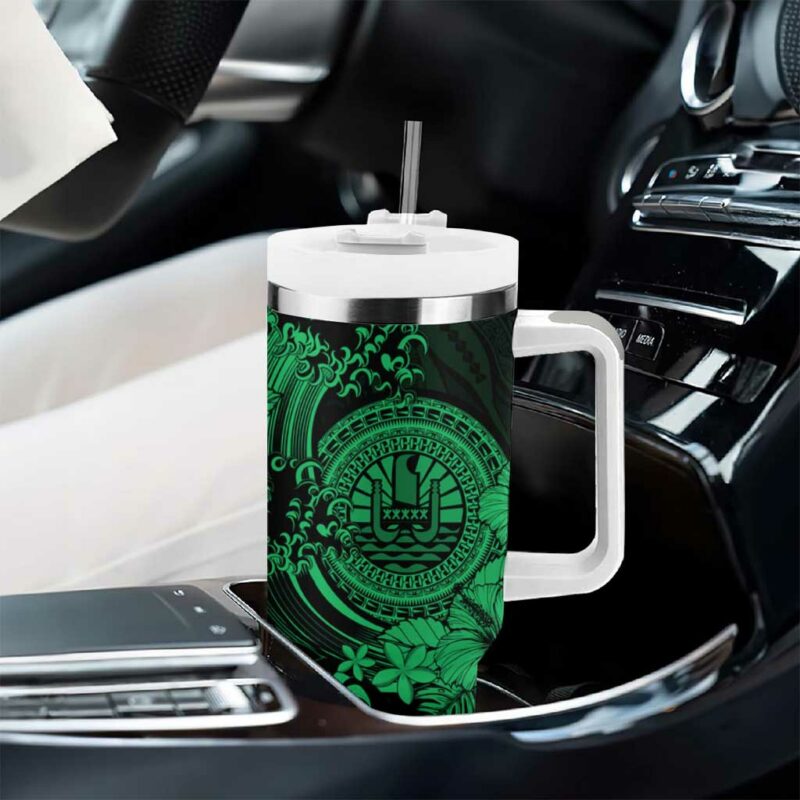 Green Polynesian Tahiti Island The Wave of Water Custom Stanley Quencher 40oz Stainless Steel Tumbler With Handle - Threewoofs - Image 8