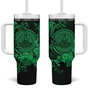 Green Polynesian Tahiti Island The Wave of Water Custom Stanley Quencher 40oz Stainless Steel Tumbler With Handle - Threewoofs