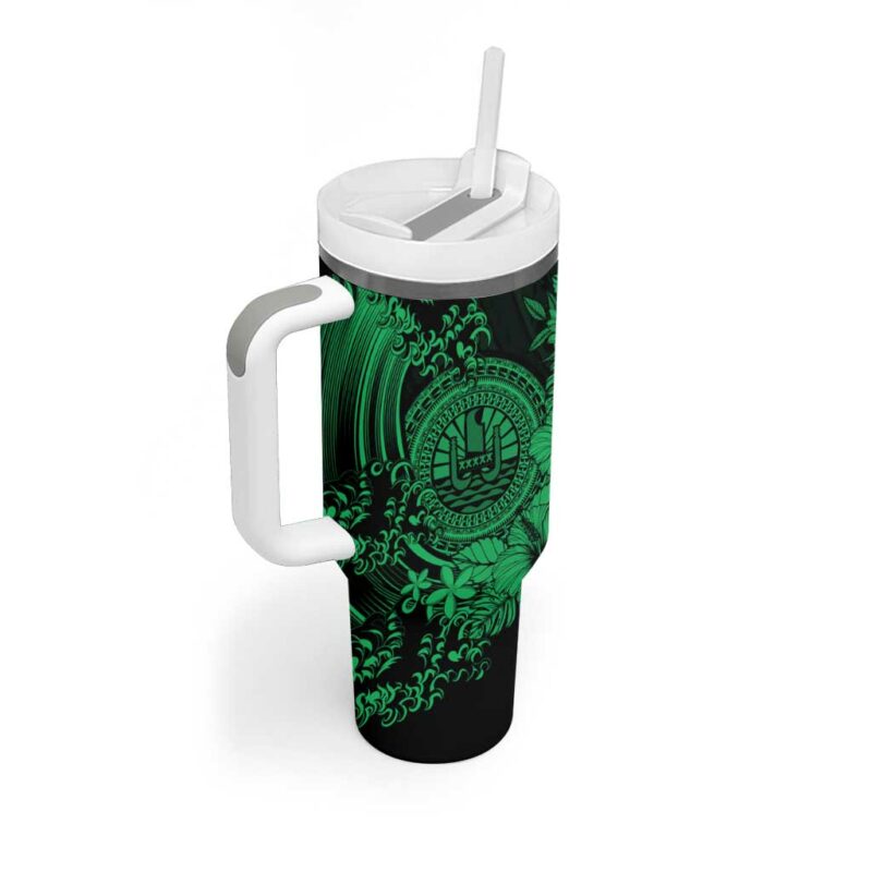 Green Polynesian Tahiti Island The Wave of Water Custom Stanley Quencher 40oz Stainless Steel Tumbler With Handle - Threewoofs - Image 2