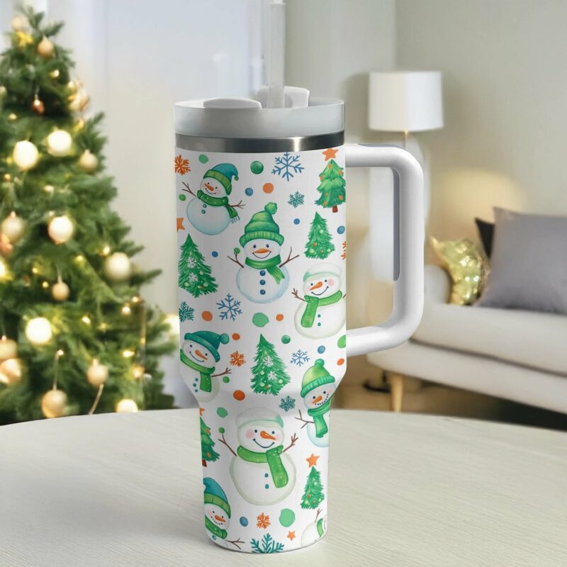 Green Snowman Wonderland Christmas Custom Stanley Quencher 40oz Stainless Steel Tumbler With Handle - Threewoofs - Image 2