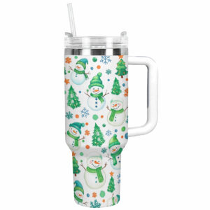 Green Snowman Wonderland Christmas Custom Stanley Quencher 40oz Stainless Steel Tumbler With Handle - Threewoofs