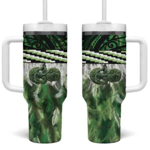 Green Traditional Cloak Aotearoa Custom Stanley Quencher 40oz Stainless Steel Tumbler With Handle - Threewoofs