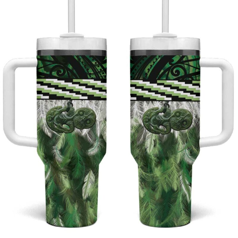 Green Traditional Cloak Aotearoa Custom Stanley Quencher 40oz Stainless Steel Tumbler With Handle - Threewoofs