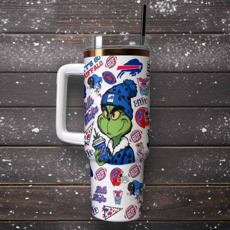 Grinch Buffalo Bills NFL Sports Custom Stanley Quencher 40oz Stainless Steel Tumbler With Handle - Threewoofs - Image 2