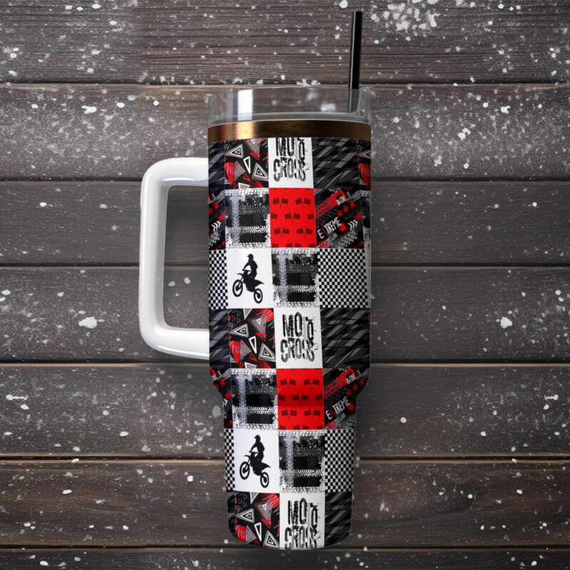 Grunge Motocross Custom Stanley Quencher 40oz Stainless Steel Tumbler With Handle - Threewoofs - Image 2