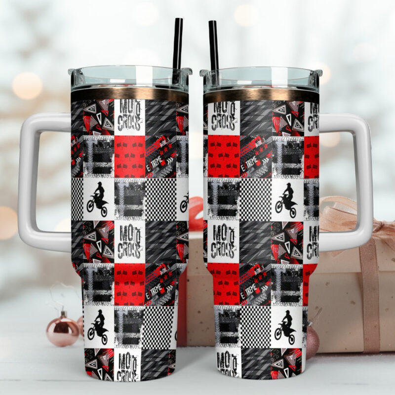 Grunge Motocross Custom Stanley Quencher 40oz Stainless Steel Tumbler With Handle - Threewoofs - Image 4