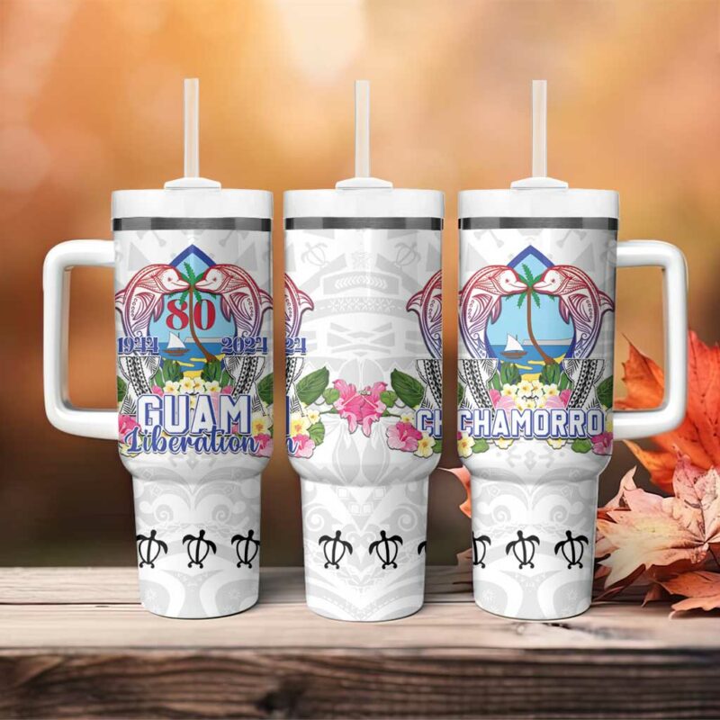 Guam Chamorro Liberation Day 80th Anniversary Custom Stanley Quencher 40oz Stainless Steel Tumbler With Handle - Threewoofs - Image 4