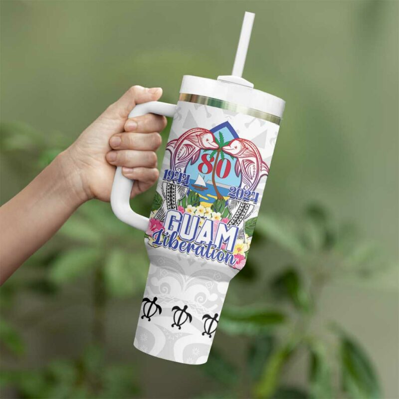 Guam Chamorro Liberation Day 80th Anniversary Custom Stanley Quencher 40oz Stainless Steel Tumbler With Handle - Threewoofs - Image 3