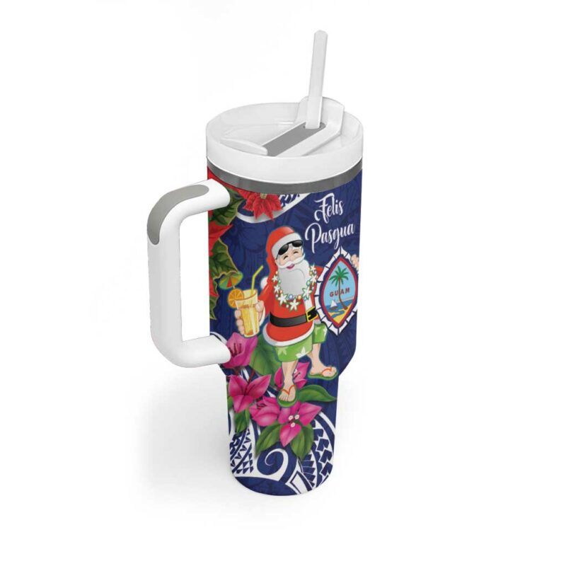 Guam Christmas Poinsettia With Bougainvillea Felis Pasgua! Custom Stanley Quencher 40oz Stainless Steel Tumbler With Handle - Threewoofs - Image 2