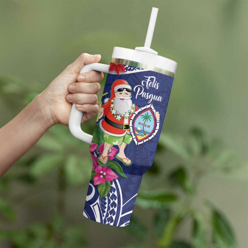 Guam Christmas Poinsettia With Bougainvillea Felis Pasgua! Custom Stanley Quencher 40oz Stainless Steel Tumbler With Handle - Threewoofs - Image 3