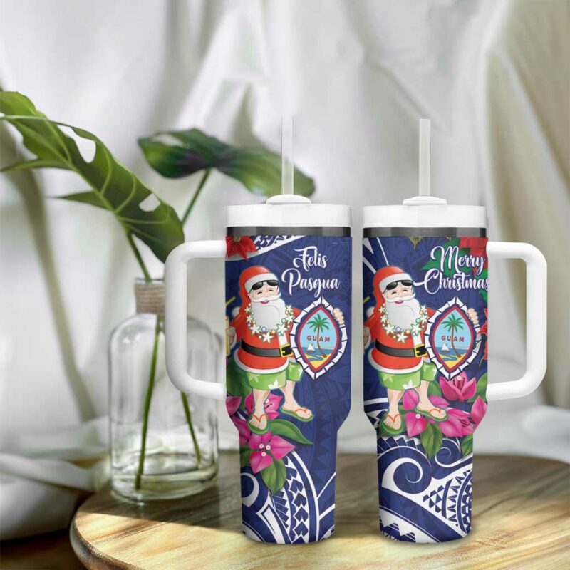 Guam Christmas Poinsettia With Bougainvillea Felis Pasgua! Custom Stanley Quencher 40oz Stainless Steel Tumbler With Handle - Threewoofs - Image 9