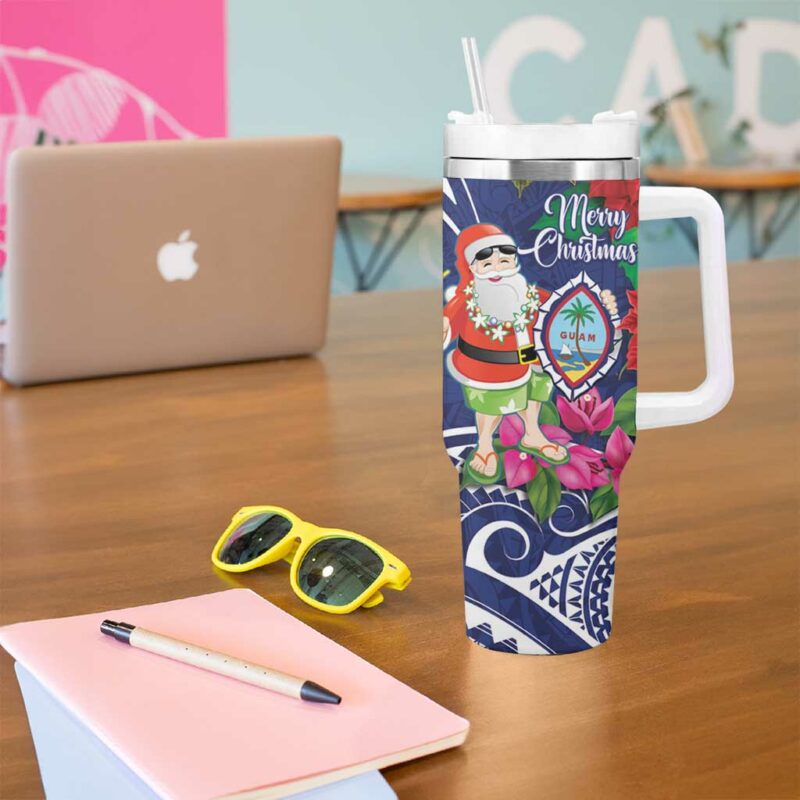 Guam Christmas Poinsettia With Bougainvillea Felis Pasgua! Custom Stanley Quencher 40oz Stainless Steel Tumbler With Handle - Threewoofs - Image 5