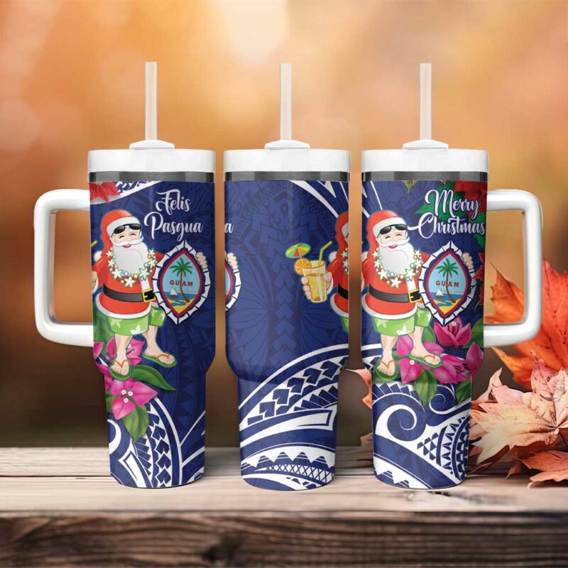 Guam Christmas Poinsettia With Bougainvillea Felis Pasgua! Custom Stanley Quencher 40oz Stainless Steel Tumbler With Handle - Threewoofs - Image 4