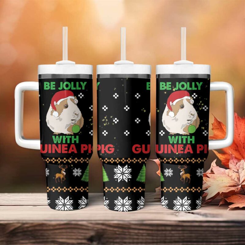 Guinea Pig Christmas Be Jolly With Guinea Pig Custom Stanley Quencher 40oz Stainless Steel Tumbler With Handle - Threewoofs - Image 4
