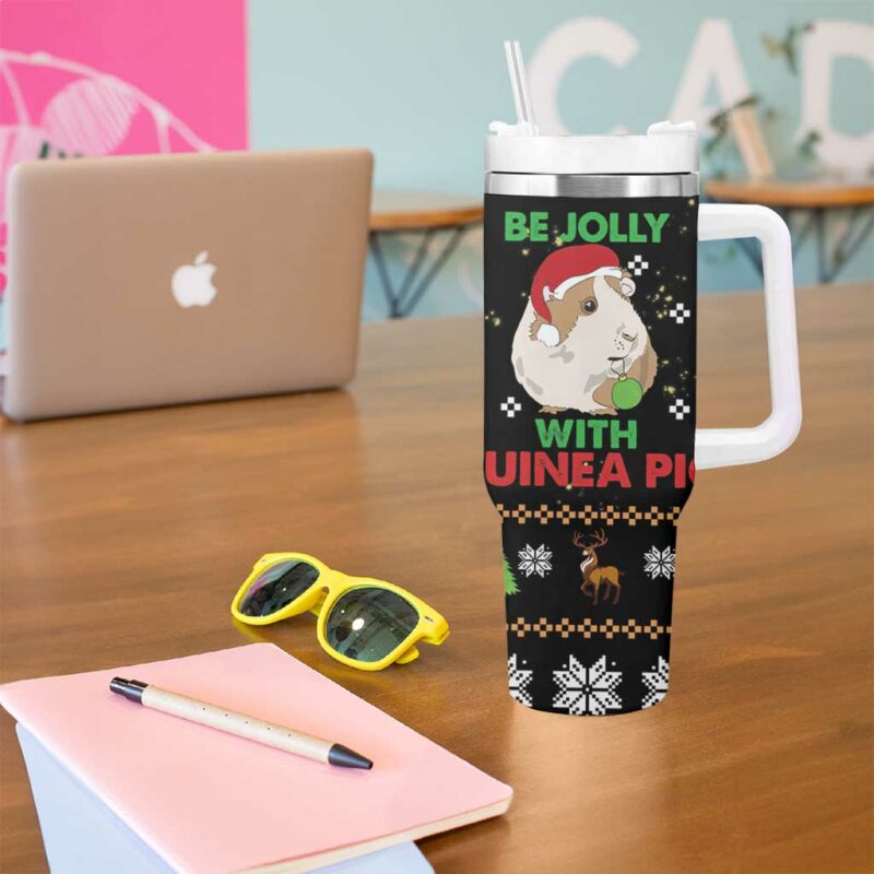 Guinea Pig Christmas Be Jolly With Guinea Pig Custom Stanley Quencher 40oz Stainless Steel Tumbler With Handle - Threewoofs - Image 5