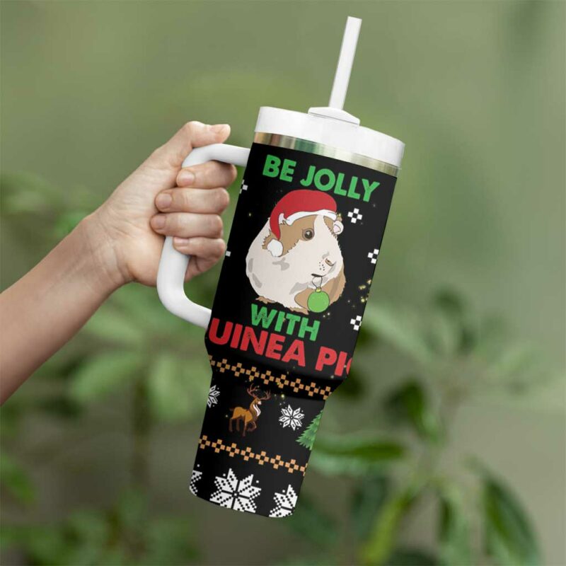 Guinea Pig Christmas Be Jolly With Guinea Pig Custom Stanley Quencher 40oz Stainless Steel Tumbler With Handle - Threewoofs - Image 3