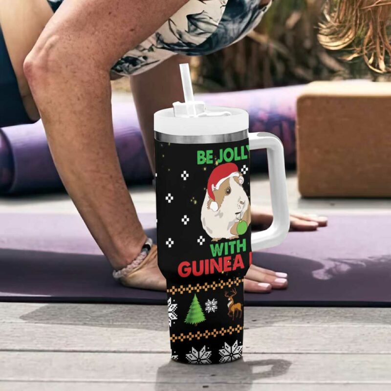 Guinea Pig Christmas Be Jolly With Guinea Pig Custom Stanley Quencher 40oz Stainless Steel Tumbler With Handle - Threewoofs - Image 6