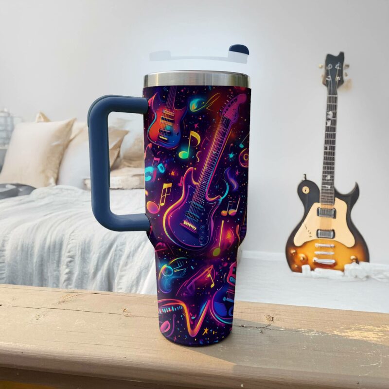 Guitar Neon Groove Custom Stanley Quencher 40oz Stainless Steel Tumbler With Handle - Threewoofs - Image 4