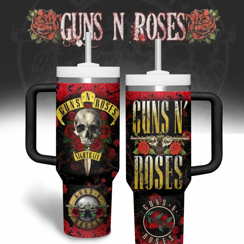 Guns N‚Äô Roses Music Custom Stanley Quencher 40oz Stainless Steel Tumbler With Handle - Threewoofs