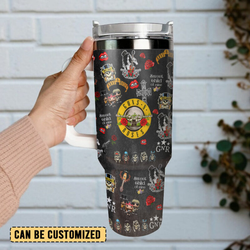Guns N√¢‚Ç¨‚Ñ¢ Roses Music Custom Stanley Quencher 40oz Stainless Steel Tumbler With Handle - Threewoofs - Image 3