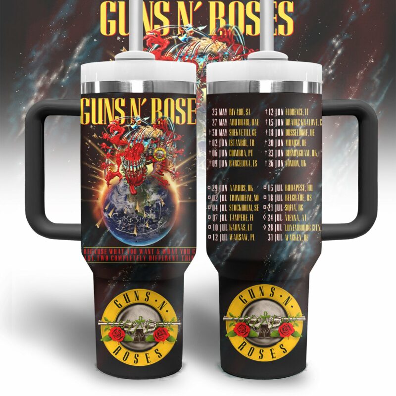 Guns N√¢‚Ç¨‚Ñ¢ Roses Music Custom Stanley Quencher 40oz Stainless Steel Tumbler With Handle - Threewoofs