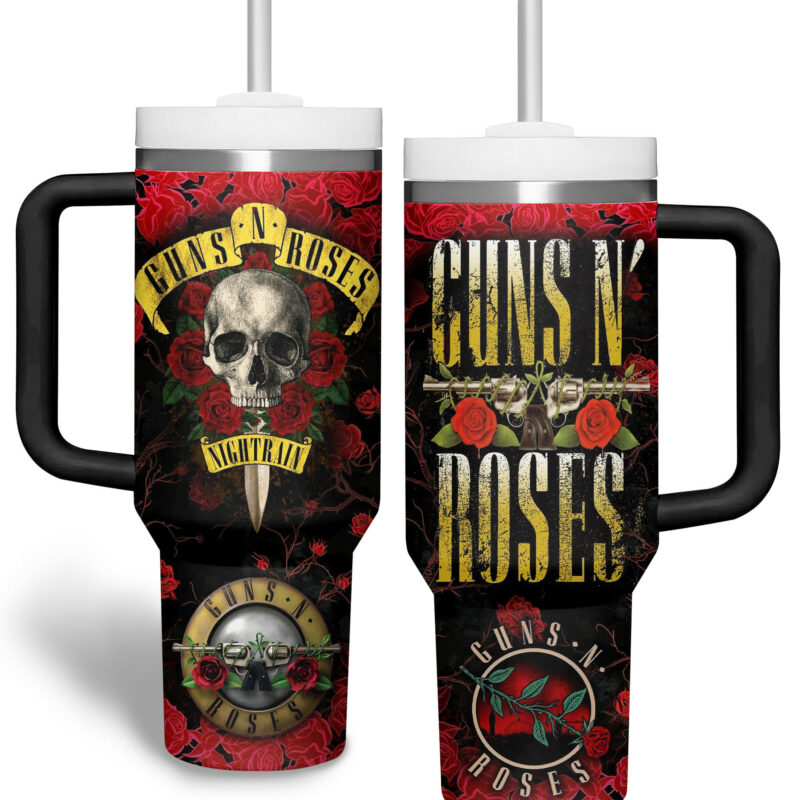 Guns N‚Äô Roses Music Custom Stanley Quencher 40oz Stainless Steel Tumbler With Handle - Threewoofs - Image 4