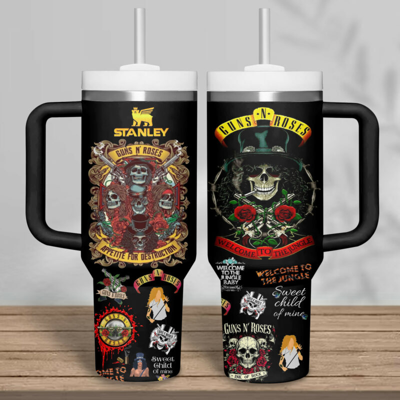 Guns N‚Äô Roses Music Custom Stanley Quencher 40oz Stainless Steel Tumbler With Handle - Threewoofs - Image 4