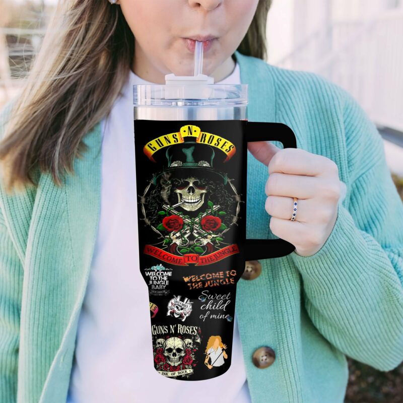 Guns N‚Äô Roses Music Custom Stanley Quencher 40oz Stainless Steel Tumbler With Handle - Threewoofs - Image 2