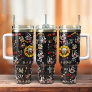Guns N√¢‚Ç¨‚Ñ¢ Roses Music Custom Stanley Quencher 40oz Stainless Steel Tumbler With Handle - Threewoofs