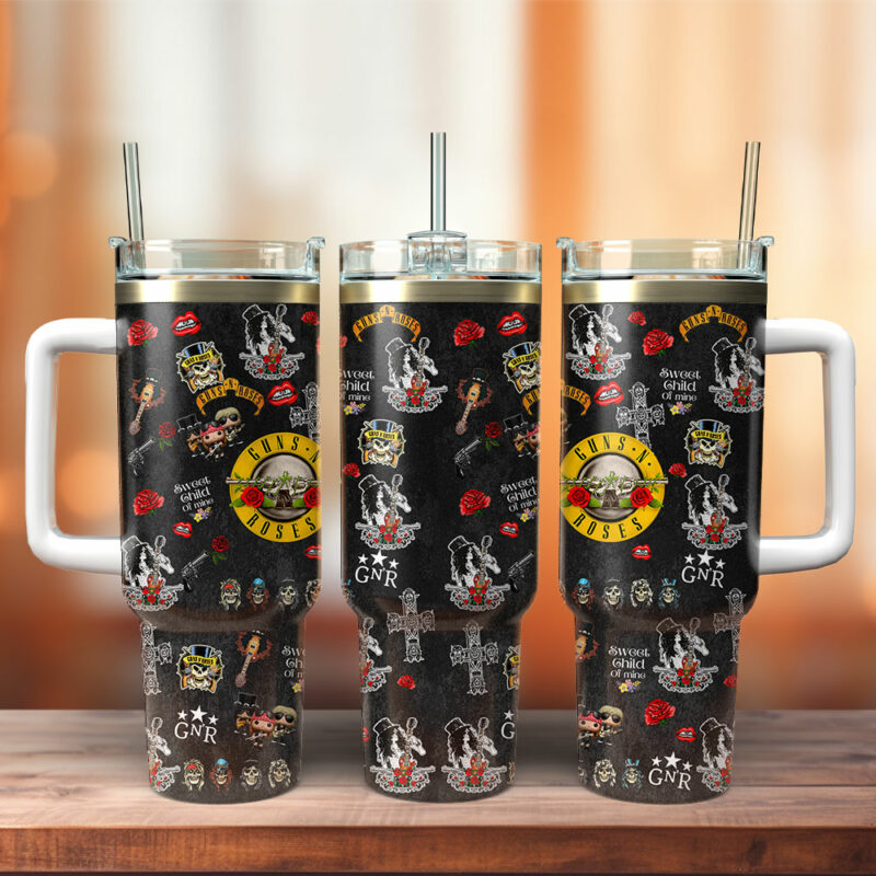 Guns N√¢‚Ç¨‚Ñ¢ Roses Music Custom Stanley Quencher 40oz Stainless Steel Tumbler With Handle - Threewoofs