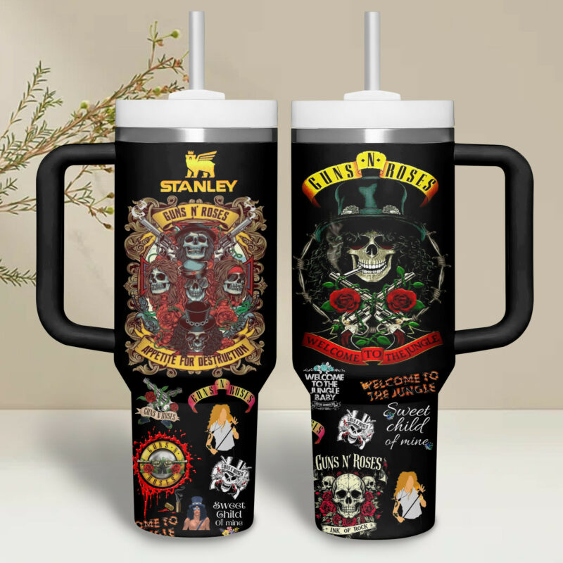 Guns N‚Äô Roses Music Custom Stanley Quencher 40oz Stainless Steel Tumbler With Handle - Threewoofs - Image 5