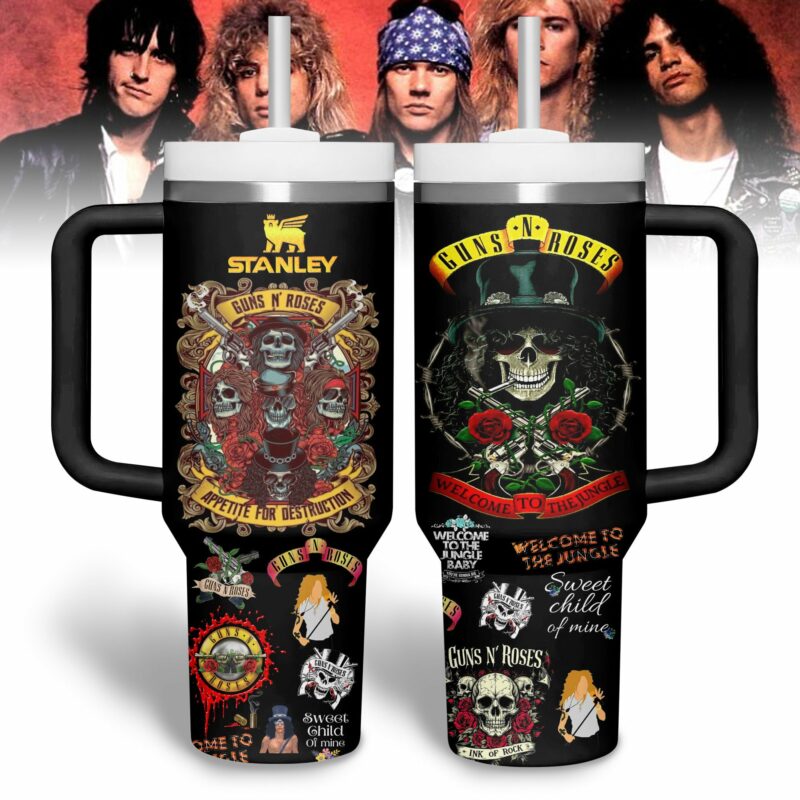 Guns N‚Äô Roses Music Custom Stanley Quencher 40oz Stainless Steel Tumbler With Handle - Threewoofs