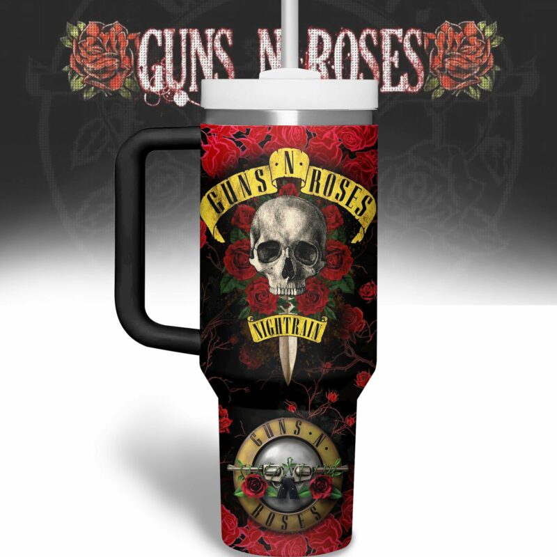 Guns N‚Äô Roses Music Custom Stanley Quencher 40oz Stainless Steel Tumbler With Handle - Threewoofs - Image 2
