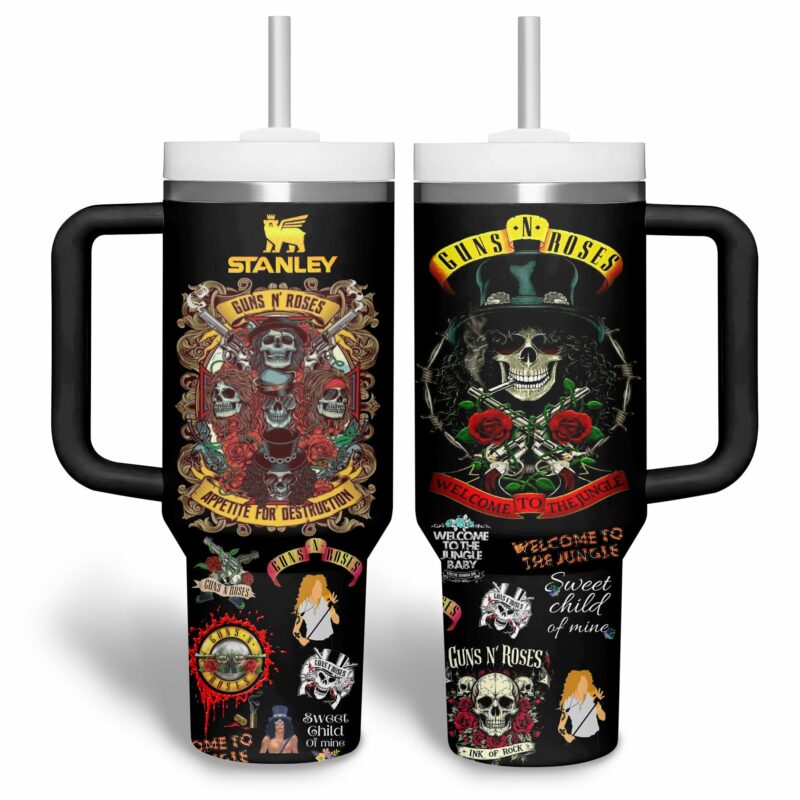 Guns N‚Äô Roses Music Custom Stanley Quencher 40oz Stainless Steel Tumbler With Handle - Threewoofs - Image 3