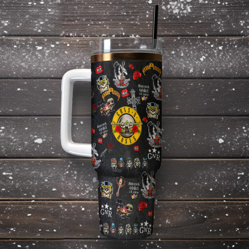 Guns N√¢‚Ç¨‚Ñ¢ Roses Music Custom Stanley Quencher 40oz Stainless Steel Tumbler With Handle - Threewoofs - Image 2