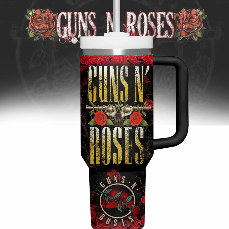 Guns N‚Äô Roses Music Custom Stanley Quencher 40oz Stainless Steel Tumbler With Handle - Threewoofs - Image 3