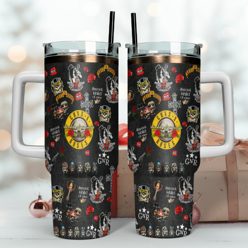 Guns N√¢‚Ç¨‚Ñ¢ Roses Music Custom Stanley Quencher 40oz Stainless Steel Tumbler With Handle - Threewoofs - Image 4