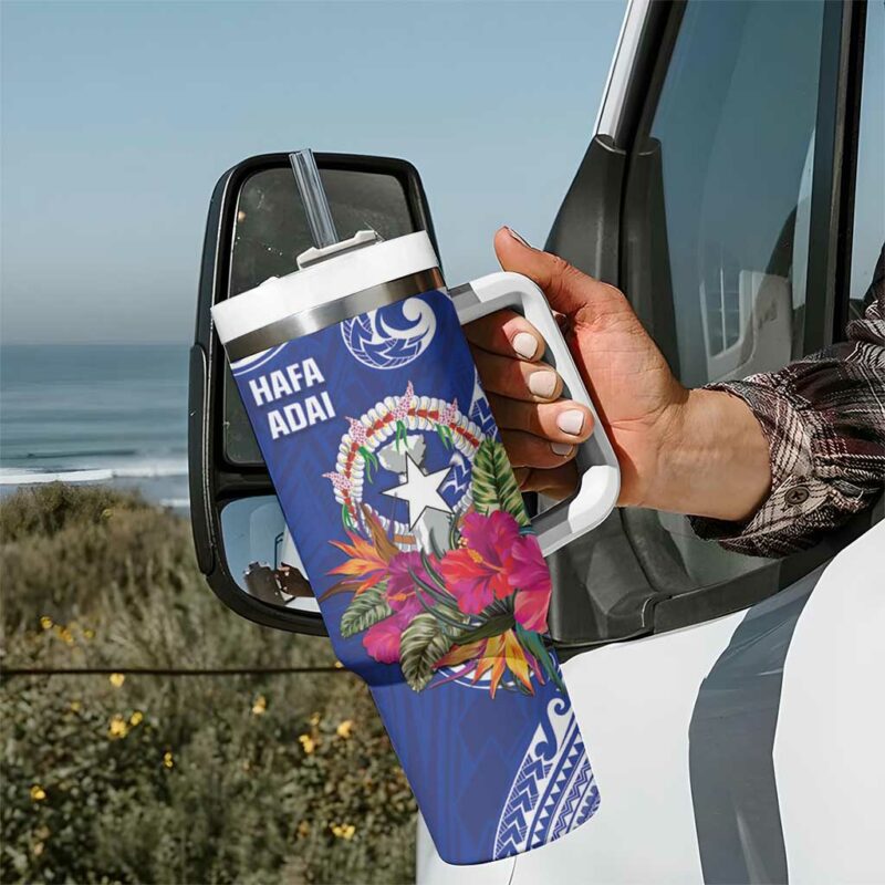 Hafa Adai Northern Mariana Islands Polynesian Tribal Custom Stanley Quencher 40oz Stainless Steel Tumbler With Handle - Threewoofs - Image 7