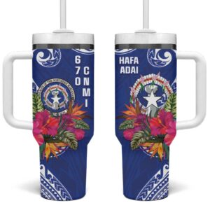 Hafa Adai Northern Mariana Islands Polynesian Tribal Custom Stanley Quencher 40oz Stainless Steel Tumbler With Handle - Threewoofs