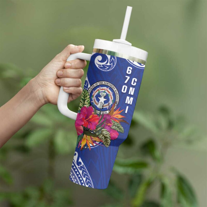 Hafa Adai Northern Mariana Islands Polynesian Tribal Custom Stanley Quencher 40oz Stainless Steel Tumbler With Handle - Threewoofs - Image 3