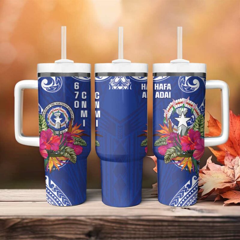 Hafa Adai Northern Mariana Islands Polynesian Tribal Custom Stanley Quencher 40oz Stainless Steel Tumbler With Handle - Threewoofs - Image 4