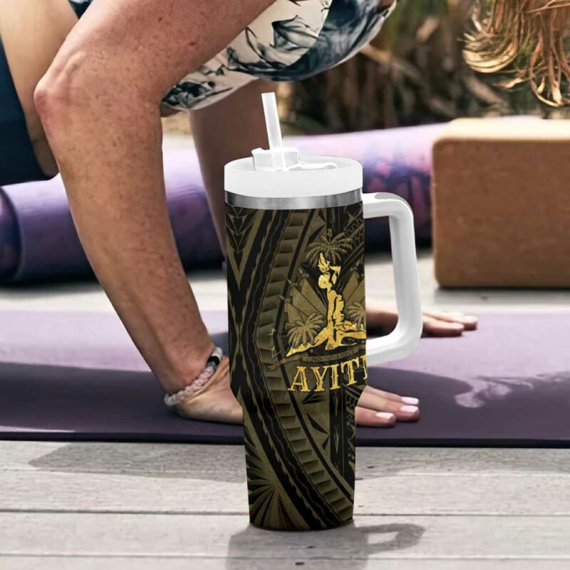 Haiti 1804 Polynesian Gold Neg Maron Custom Stanley Quencher 40oz Stainless Steel Tumbler With Handle - Threewoofs - Image 6